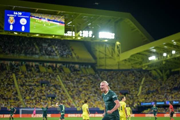 October 21, 2025, Villarreal, Spain: Erling Haaland (Manchester City) celebrates a goal during the UEFA Champions League match between Villarreal FC and Manchester City at Estadio de La Ceramica. Final Score: Villarreal CF 0:2 Manchester City. Villarreal Spain - ZUMAs197 20251021_aaa_s197_347 Copyright: xFelipexMondinox