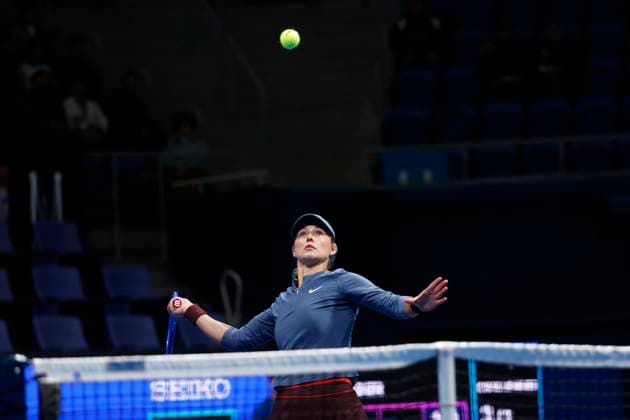 October 22, 2025, Tokyo, Japan: Anna KALINSKAYA (RUS) returns a shot against Diana SHNAIDER (RUS) during their match (Round of 16) at the Toray Pan Pacific Open Tennis at Ariake Colosseum in Tokyo. The tournament runs from October 20 to 36. Tokyo Japan - ZUMAm191 20251022_aap_m191_040 Copyright: xRodrigoxReyesxMarinx