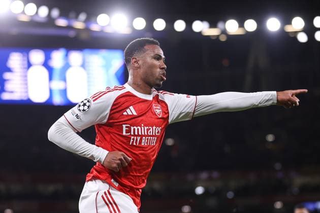 Arsenal v Atletico Madrid 21 October 2025, London - UEFA Champions League - League Stage - Arsenal v Atletico Madrid - Gabriel of Arsenal celebrates their first goal - Photo: Jacques Feeney Offside. London UK Copyright: xJacquesxFeeneyx xOffsidexOffside
