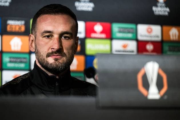 251022 Head coach Anes Mravac during a UEFA Europa League press conference, PK, Pressekonferenz with Malmö FF on October 22, 2025 in Malmö. Photo: Mathilda Schuler BILDBYRAN kod MA MA0879 fotboll football soccer fotball uefa europa league europa league presskonferens press conference malmö ff bbeng Copyright: MATHILDAxSCHULER BB251022MA044
