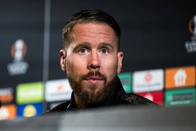 251022 Pontus Jansson during a UEFA Europa League press conference, PK, Pressekonferenz with Malmö FF on October 22, 2025 in Malmö. Photo: Mathilda Schuler BILDBYRAN kod MA MA0879 fotboll football soccer fotball uefa europa league europa league presskonferens press conference malmö ff bbeng Copyright: MATHILDAxSCHULER BB251022MA048