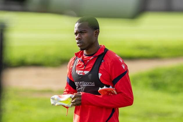 Crystal Palace 22 10 2025. Press and training Crystal Palace defender Tyrick Mitchell (3) during the training session and press conference, PK, Pressekonferenz for Crystal Palace at Selhurst Park, London, ahead of their UEFA Conference League England on 22 October 2025. Editorial use only , Copyright: xStephenxFlynnx PSI-23085-0005