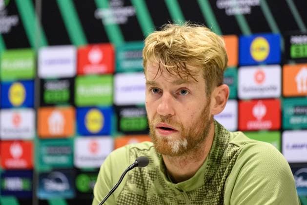 251022 Filip Helander during a press conference, PK, Pressekonferenz with Häcken on October 22, 2025 in Gothenburg. Photo: Carl Sandin BILDBYRAN kod CS CS0799 fotboll football soccer fotball uefa conference league conference league press conference presskonferens häcken bbeng Copyright: CARLxSANDIN BB251022CS009