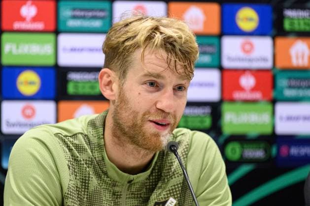 251022 Filip Helander during a press conference, PK, Pressekonferenz with Häcken on October 22, 2025 in Gothenburg. Photo: Carl Sandin BILDBYRAN kod CS CS0799 fotboll football soccer fotball uefa conference league conference league press conference presskonferens häcken bbeng Copyright: CARLxSANDIN BB251022CS013