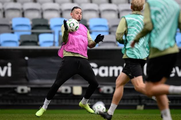 251022 Amor Layoun during a training session with Häcken on October 22, 2025 in Gothenburg. Photo: Carl Sandin BILDBYRAN kod CS CS0799 fotboll football soccer fotball uefa conference league conference league träning practice training häcken bbeng Copyright: CARLxSANDIN BB251022CS039