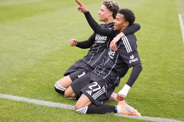 22.10.2025 xphx Dreieich UEFA Youth League 2025 2026 Eintracht Frankfurt - Liverpool U19 Torubel nach dem Tor zum 1:0 durch Keziah Oteng-Mensah (Eintracht Frankfurt)