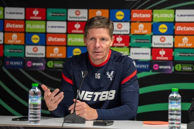 Crystal Palace 22 10 2025. Press and training Crystal Palace manager Oliver Glasner at the Crystal Palace press conference, PK, Pressekonferenz ahead of Crystal Palace v AEK Larnaca in the UEFA Conference League match at at Selhurst Park, London on 23rd October 2025. Editorial use only , Copyright: xStephenxFlynnx PSI-23085-0091