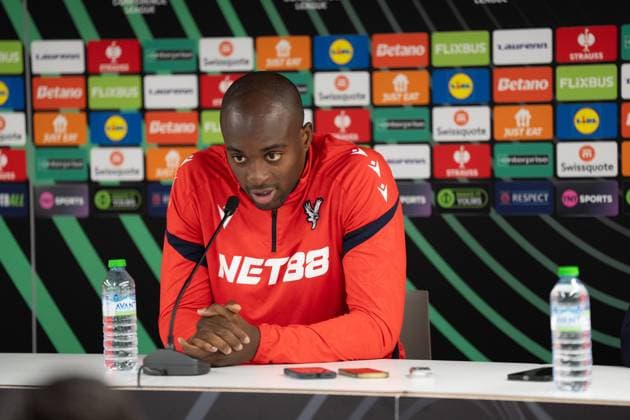 Crystal Palace 22 10 2025. Press and training Crystal Palace forward Jean-Philippe Mateta (14) at the Crystal Palace press conference, PK, Pressekonferenz ahead of Crystal Palace v AEK Larnaca in the UEFA Conference League match at at Selhurst Park, London on 23rd October 2025. Editorial use only , Copyright: xStephenxFlynnx PSI-23085-0105