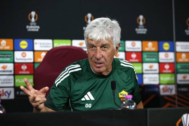 CALCIO - UEFA Europa League - AS Roma - press conference, PK, Pressekonferenz and Training 22.10.2025 Europa League : Conferenza Stampa: Gian Piero Gasperini Zeki Celik Nella foto: Gian Piero Gasperini (Foto Gino Mancini) Rome Italy  Copyright: xIPAxSport ABACAx