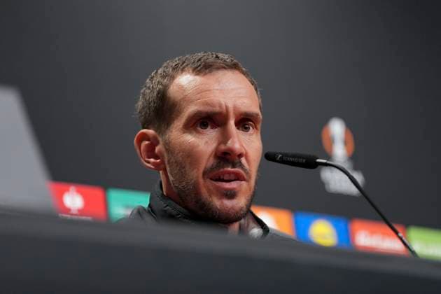 Julian Schuster (SC Freiburg, Trainer) , Pressekonferenz des SC Freiburg vor dem dritten Europa League Spiel in der Ligaphase, Pressegespräch, Deutschland, Fussball, UEFA Europa League, 3.Spieltag, 2025 2026, SC Freiburg vs. FC Utrecht, 22.10.2025, Pressekonferenz des SC Freiburg vor dem dritten Europa League Spiel in der Ligaphase, Pressegespräch, Europa-Park Stadion, Freiburg, Deutschland Freiburg Europa-Park Stadion Baden-Württemberg Deutschland Copyright: xArnexAmbergx
