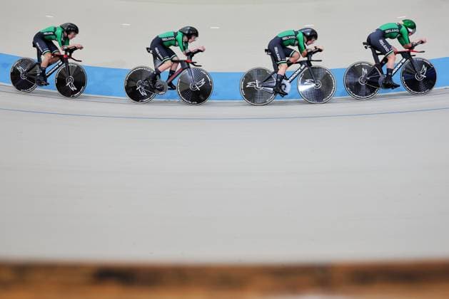 2025 Tissot UCI Track World Championships Picture by Alex Whitehead SWpix.com - 22 10 2025 - Cycling - 2025 Tissot UCI Track World Championships - Velodromo PenalolÃ n, Santiago, Chile - Women s Team Pursuit - Qualifying - Aoife O™Brien (Ireland), Erin Grace Creighton (Ireland), Fiona Mangan (Ireland), Caoimhe O™Brien (Ireland) Copyright: x xSWpix.comx(t axPhotographyxHubxLtd)xAlexxWhitehead SWpix.comx SWP-3030-10355