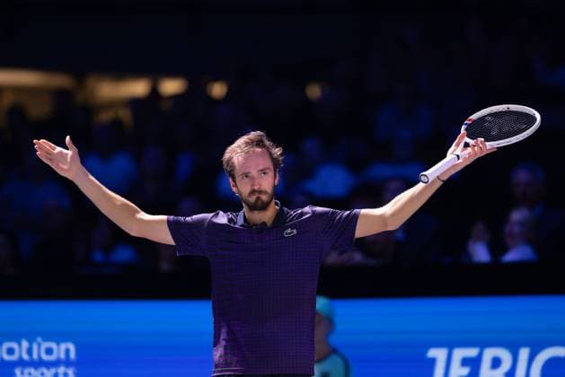 Daniil Medvedev, Daniil Medvedev jubelt nach einem gewonnen Punkt, Emotion, Freude Tennis - ERSTE BANK OPEN 2025 - ATP, Tennis Herren 500 - Stadthalle - Wien - - Oesterreich - 22 October 2025. Daniil Medvedev Tennis - ERSTE BANK OPEN 2025 - ATP 500 - Stadthalle - Wien - - Oesterreich - 22 October 2025. Copyright: xJuergenxHasenkopfx