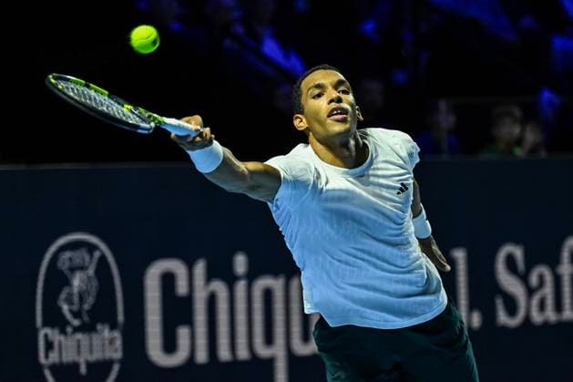 22nd October 2025; St. Jakobshalle, Basel, Switzerland; 2025 ATP, Tennis Herren Swiss Indoor Tennis Day 4; Felix Auger-Aliassime (CAN) in action during the match against Gabriel Diallo (CAN) in the first round  DavidxEmm