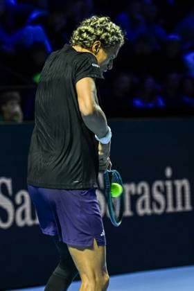 22nd October 2025; St. Jakobshalle, Basel, Switzerland; 2025 ATP, Tennis Herren Swiss Indoor Tennis Day 4; Gabriel Diallo (CAN) in action during the match against Felix Auger-Aliassime (CAN) in the first round  DavidxEmm