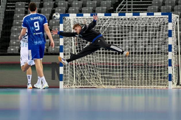 HC Zagreb v OTP Bank Pick Szeged: EHF Champions League Haris Suljevic of HC Zagreb tries to save a goal during the Men s EHF Champions League group B match between HC Zagreb and OTP Bank Pick Szeged at Arena Zagreb on October 22, 2025. in Zagreb, Croatia.  IgorxKralj PIXSELL