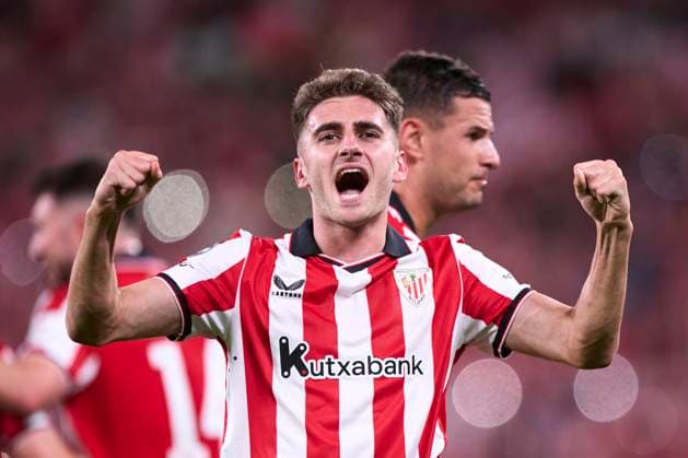 ESP: Athletic Club - Qarabag FK,. UEFA Champions League. Matchday 3. Robert Navarro of Athletic Club celebrates after scoring the 2-1 during the UEFA Champions League match, between Athletic Club and Qarabag FK, matchday 3, played at San Mames Stadium on October 22, 2025 in Bilbao, Spain. kpng Copyright: xCesarxOrtizx xPRESSINx PS_241022_ATH_QAR_2526_059