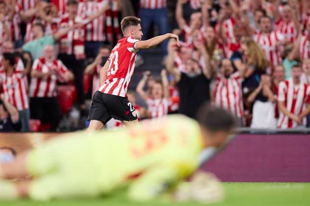 October 22, 2025, Bilbao, Vizcaya, SPAIN: Robert Navarro of Athletic Club celebrates after scoring goal during the UEFA Champions League 2025-26 League Phase MD3 match between Athletic Club and Qarabag FK at San Mames on October 22, 2025, in Bilbao, Spain. Bilbao SPAIN - ZUMAa181 20251022_zaa_a181_087 Copyright: xRicardoxLarreinax
