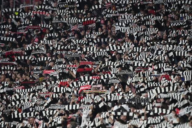 Fans von Eintracht Frankfurt - Frankfurt 22.10.2025: Eintracht Frankfurt vs. FC Liverpool, Deutsche Bank Park, UEFA Champions League