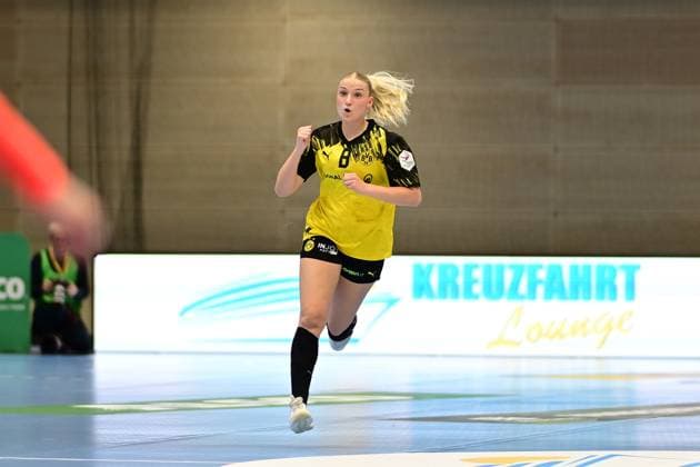 Handball I Frauen I Saison 2025-2026 I 1. HBF I 6. Spieltag I Buxtehuder SV - Borussia Dortmund I 22.10.2025 Jubel, Begeisterung, Enthusiasmus, Euphorie, Freude, Glücksgefühl, Heiterkeit bei: Maraike Kusian (8, Borussia Dortmund) Buxtehude Halle Nord Niedersachsen Deutschland Copyright: xLobeca FelixxSchlikisx