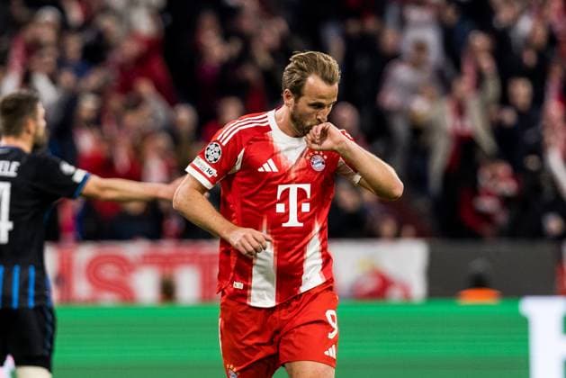 UEFA Champions League: FC Bayern Munich vs. Club Brugge KV, 22.10.2025 MUNICH, GERMANY - OCTOBER 22: Harry Kane (FC Bayern Munich, 9) celebrates scoring the goal 2:0 during the UEFA Champions League match between FC Bayern Munich vs. Club Brugge KV at Allianz Arena on matchday 3 of the UEFA Champions League Season 2025 26 on October 22, 2025 in Munich, Germany. Copyright: xBEAUTIFULxSPORTS Wunderlx