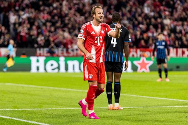 UEFA Champions League: FC Bayern Munich vs. Club Brugge KV, 22.10.2025 MUNICH, GERMANY - OCTOBER 22: Harry Kane (FC Bayern Munich, 9) celebrates scoring the goal 2:0 during the UEFA Champions League match between FC Bayern Munich vs. Club Brugge KV at Allianz Arena on matchday 3 of the UEFA Champions League Season 2025 26 on October 22, 2025 in Munich, Germany. Copyright: xBEAUTIFULxSPORTS Wunderlx