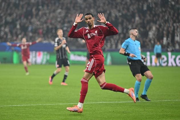 Hugo Ekitike (FC Liverpool, 22) bejubelt das Tor zum 1:1, GER, Eintracht Frankfurt vs FC Liverpool, Fussball, UEFA Champions League, Ligaphase, 3. Spieltag, Spielzeit 2025 2026, 22.10.2025. GER, Eintracht Frankfurt vs FC Liverpool, Fussball, UEFA Champions League, Ligaphase, 3. Spieltag, Spielzeit 2025 2026, 22.10.2025. Frankfurt am Main Copyright: xEibner-Pressefoto FlorianxWiegandx EP_FWD