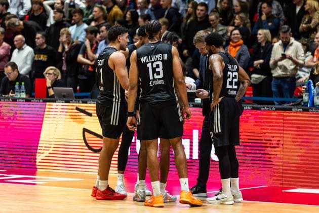GER, BKT EuroCup, Saison 2025 2026, Niners Chemnitz - London Lions. 22.10.2025, Messe, Chemnitz, GER, BKT EuroCup, Saison 2025 2026, Niners Chemnitz - London Lions. Team London Lions Foto Alexander Trienitz Chemnitz Messe Sachsen Deutschland