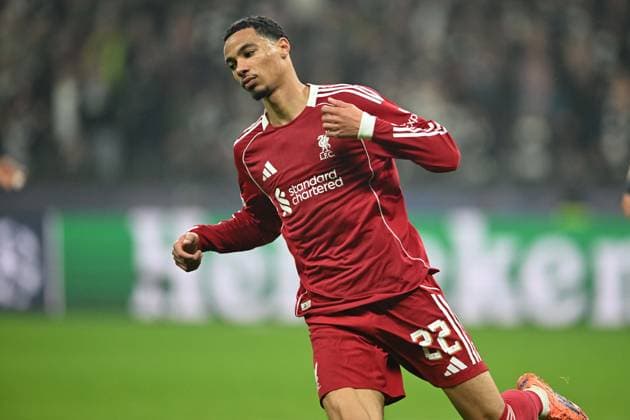 Fußball UEFA Champions League 3. Spieltag Eintracht Frankfurt - FC Liverpool am 22.10.2025 im Deutsche Bank Park in Frankfurt Torjubel zum 1:1 durch Hugo Ekitike ( Liverpool )