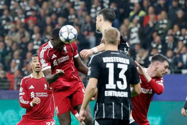 v.l. Ibrahima Konate (Liverpool FC, 5) Goal scored, erzielt das Tor zum 1:3, celebrate the goal 22.10.2025, Fussball, Uefa Champions League, Eintracht Frankfurt - Liverpool FC, GER, Frankfurt am Main, Deutsche Bank Park. Copyright: HMBxMedia xHeikoxBecker