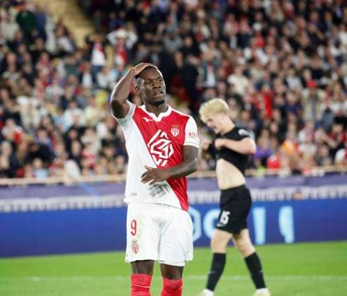 Monaco Tottenham Ligue des champions de Football PHOTOPQR NICE MATIN Dylan Meiffret ; Monaco ; 22 10 2025 ; Match de 3e journee de ligue des champions de football, l AS Monaco rencontre Tottenham a domicile au stade Louis II. ICI : 9 - Florian Balogun football match between AS Monaco and Tottenham Hotspur FC in Monaco on October 22, 2025.