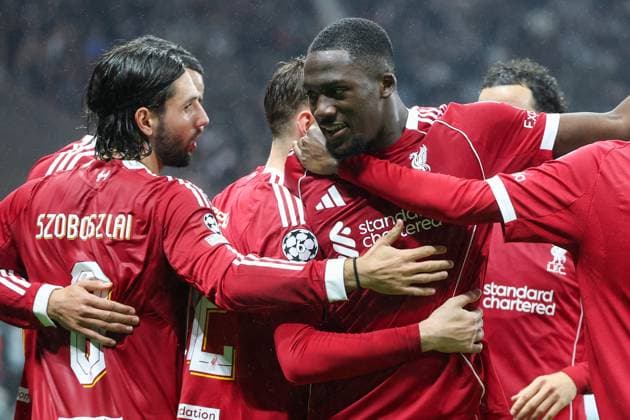 UEFA Champions League - Eintracht Frankfurt - Liverpool FC am 22.10.2025 im Deutsche Bank Park in Frankfurt Jubel, Torjubel, Torschuetze, Torschütze Ibrahima Konate (Liverpool 5) jubelt nach seinem Tor zum 1 zu 3
