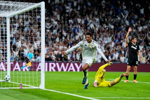 ESP: Real Madrid v Juventus. UEFA Champions League. Matchday 3. Jude Bellingham of Real Madrid CF celebrates after scoring the 1-0 during the UEFA Champions League match, between Real Madrid and Juventus, matchday 3, played at Santiago Bernabeu Stadium on October 22, 2025 in Madrid, Spain. kpng Copyright: xCesarxCebollax xPRESSINx MM_241022_RMA_JUV_2526_159