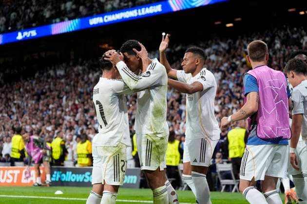 October 22, 2025, Madrid, Madrid, Spain: Jude Bellingham of Real Madrid CF celebrates a goal during the UEFA Champions League 2025 26 League Phase MD3 match between Real Madrid C.F. and Juventus FC at Estadio Santiago Bernabeu on October 22, 2025 in Madrid, Spain. Madrid Spain - ZUMAa181 20251022_zaa_a181_213 Copyright: xOscarxJ.xBarrosox