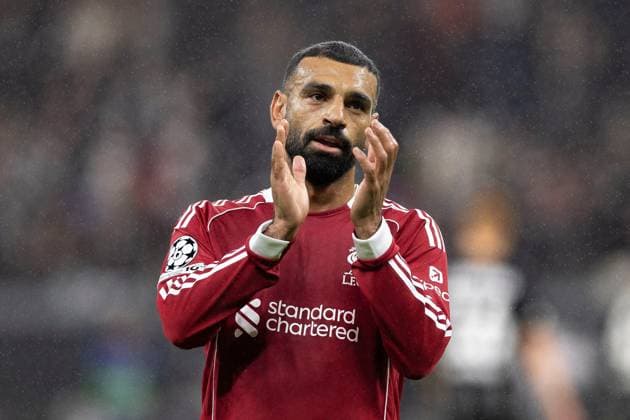 UEFA Champions League Matchday 3 of 8 Eintracht Frankfurt v Liverpool Mohamed Salah of Liverpool celebrates after Liverpool™s 1-5 victory in the UEFA Champions League Matchday 3 of 8 Eintracht Frankfurt vs Liverpool at Deutsche Bank Park, Frankfurt, Germany, 22nd October 2025 (Photo by Ian Stephen News Images) Copyright: xIanxStephen NewsxImagesx