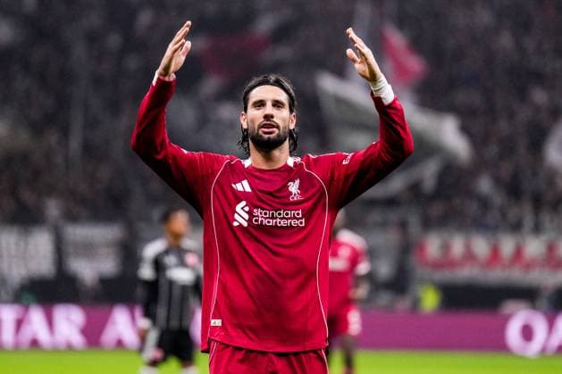 FRANKFURT AM MAIN, GERMANY - OCTOBER 22 Dominik Szoboszlai of Liverpool celebrates after scoring his team s fifth goal during the UEFA Champions League 2025 26 League Phase MD3 match between Eintracht Frankfurt and Liverpool FC at Frankfurt Stadion on October 22, 2025 in Frankfurt am Main, Germany. (Photo by Rene Nijhuis) SPO  Copyright: xRenexNijhuis