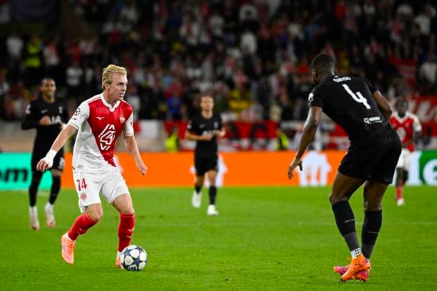 FOOTBALL : AS Monaco VS Tottenham Hotspur FC - UEFA Champions League - 22 10 2025 Mika Biereth (ASM) - Champions League match between AS Monaco and Tottenham Hotspur FC on October 22, 2025 at the Louis II Stadium in Monaco. MonacoMonaco  Copyright: xWilliamxCannarellax