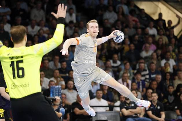HANDBALL - CHAMPIONS LEAGUE - NANTES v AALBORG - 22 10 2025 Kristian BJORNSEN of Aalborg Handbold during the EHF Champions League, Group Phase, handball match between HBC Nantes and Aalborg Handbold on 22 October 2025 at H Arena in Nantes, France - Photo Julien Kammerer PsnewZ NantesFrance  Copyright: xJulienxKammererx