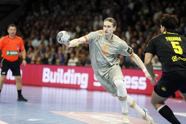 HANDBALL - CHAMPIONS LEAGUE - NANTES v AALBORG - 22 10 2025 Juri KNORR of Aalborg Handbold during the EHF Champions League, Group Phase, handball match between HBC Nantes and Aalborg Handbold on 22 October 2025 at H Arena in Nantes, France - Photo Julien Kammerer PsnewZ NantesFrance  Copyright: xJulienxKammererx