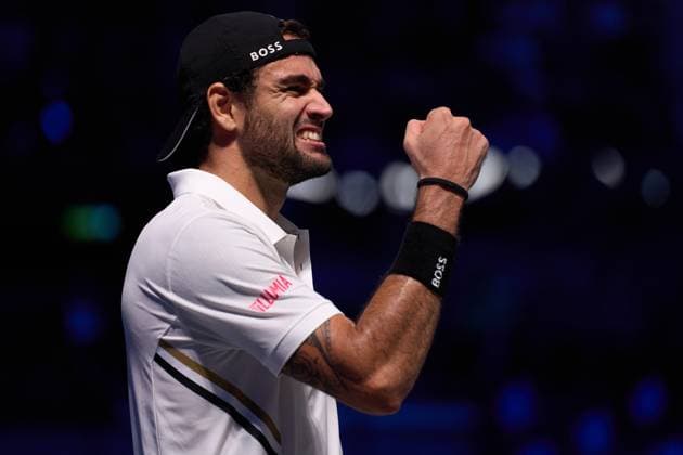Matteo Berrettini of Italy reacts to a game won against Cameron Norrie of Great Britain during the round of 16 match at Erste Bank Open 2025 at Wiener Stadthalle on October 23, 2025 in Vienna, Austria. (Photo by Camilla Stolen, Imago) Vienna Austria Copyright: xCamillaxStolenx L1070983