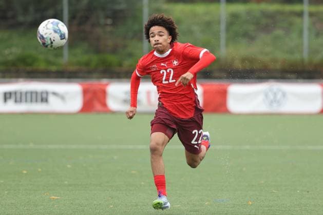 U16 Schweiz - Montenegro Nolaan-Lenny Stifani (Schweiz) U16 Schweiz - Montenegro 23.10.2025 Stadion Bruehl in Muri AG, SCHWEIZ, Saison 2025 2026 Herren Fussball Testspiel U16 Nationalmannschaft Schweiz - Montenegro Nolaan-Lenny Stifani (Schweiz)