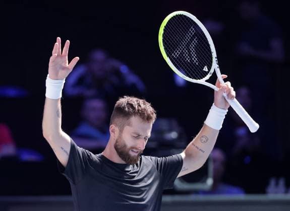 TENNIS - ATP, Tennis Herren Erste Bank Open VIENNA,AUSTRIA,23.OCT.25 - TENNIS - ATP World Tour, Erste Bank Open. Image shows the rejoicing of Corentin Moutet (FRA).  GEPAxpictures xWalterxLuger