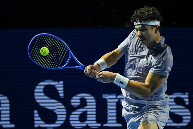 23rd October 2025; St. Jakobshalle, Basel, Switzerland; 2025 ATP, Tennis Herren Swiss Indoor Tennis Day 5; Ben Shelton (USA) in action during the match against Jaume Munar (ESP) in the second round  DavidxEmm