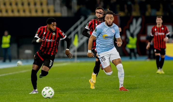 UEFA Europa Conference League Group Phase, Todor Proeski Arena, North Macedonia 23 10 2025 Shkendija vs Shelbourne Ronaldo Webster of Shkendija with Milan Mbeng of Shelbourne Ronaldo Webster with Milan Mbeng 23 10 2025  Copyright: x INPHOx 0B1A7535