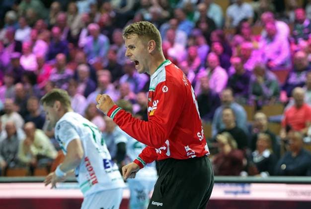 23.10.2025, xovx, Handball Daikin Handball Bundesliga, HSG Wetzlar - FRISCH AUF! Göppingen Jubel bei Kristian Saeveras (Frisch Auf! Göppingen) Wetzlar Buderus-Arena Hessen Deutschland (DE)