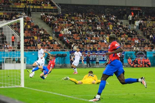 October 23, 2025, UEFA EUROPA LEAGUE, League phase, Matchday 3, FCSB vs Bologna, Bucharest, National Arena Stadium 16 Mihai Lixandru tryes to stop the ball