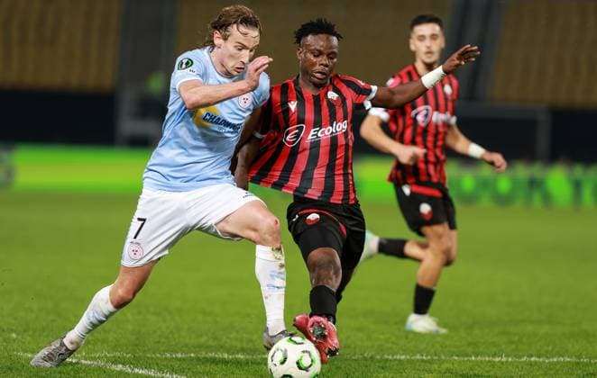 UEFA Europa Conference League Group Phase, Todor Proeski Arena, North Macedonia 23 10 2025 Shkendija vs Shelbourne Shelbourne™s Harry Wood with Adamu Alhassan of Shkendija Harry Wood with Adamu Alhassan 23 10 2025  Copyright: x INPHOx 0B1A7885