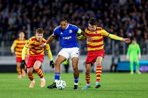 23.10.2025 STRASBOURG (FRANCE) PILKA NOZNA (FOOTBALL) UEFA CONFERENCE LEAGUE SEASON 2025 2026 - 2. KOLEJKA (GAME) RACING CLUB DE STRASBOURG ALSACE - JAGIELLONIA BIALYSTOK NZ GUELA DOUE LEON FLACH FOTO KAMIL SWIRYDOWICZ CYFRASPORT NEWSPIX.PL --- newspix.pl 