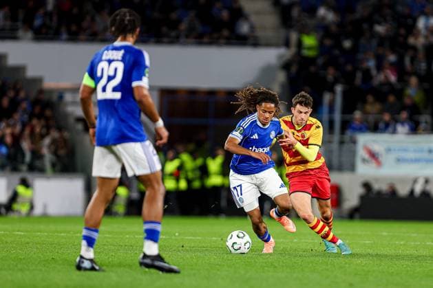 23.10.2025 STRASBOURG (FRANCE) PILKA NOZNA (FOOTBALL) UEFA CONFERENCE LEAGUE SEASON 2025 2026 - 2. KOLEJKA (GAME) RACING CLUB DE STRASBOURG ALSACE - JAGIELLONIA BIALYSTOK NZ MATHIS AMOUGOU LEON FLACH FOTO KAMIL SWIRYDOWICZ CYFRASPORT NEWSPIX.PL --- newspix.pl 