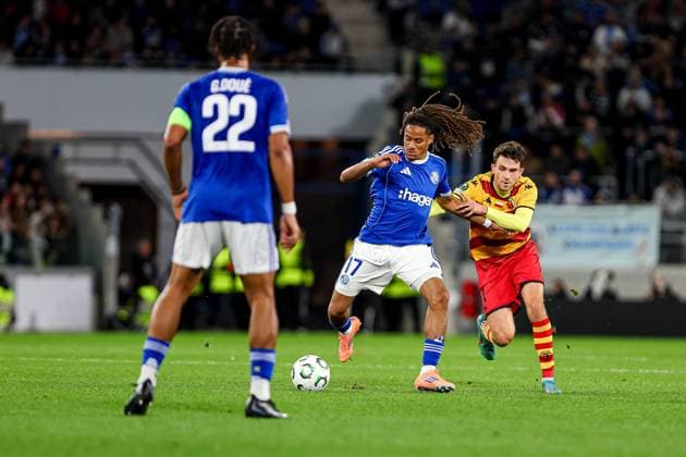23.10.2025 STRASBOURG (FRANCE) PILKA NOZNA (FOOTBALL) UEFA CONFERENCE LEAGUE SEASON 2025 2026 - 2. KOLEJKA (GAME) RACING CLUB DE STRASBOURG ALSACE - JAGIELLONIA BIALYSTOK NZ MATHIS AMOUGOU LEON FLACH FOTO KAMIL SWIRYDOWICZ CYFRASPORT NEWSPIX.PL --- newspix.pl 