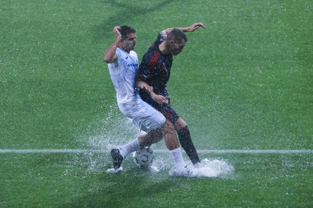 HNK Rijeka v AC Sparta Praha: UEFA Conference League Ante Orec of HNK Rijeka and Martin Suchomel of Sparta Praha competes for the ball during the UEFA Conference League group phase matchday 2 between HNK Rijeka and AC Sparta Praha at HNK Rijeka Stadium on October 23, 2025. in Rijeka, Croatia.  NelxPavletic PIXSELL